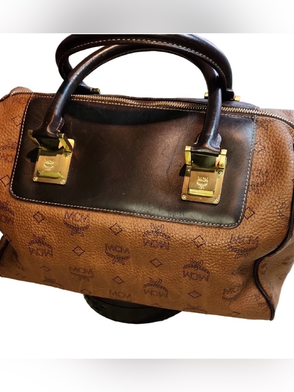 MCM Vintage Visetos Munchen Boston Bag and Gold Hardware